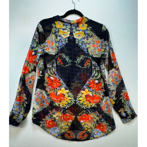 Cabi Womens Amour Sheer Tunic Blouse Size S Black Floral Button-Up Boho Casual - Picture 13 of 16